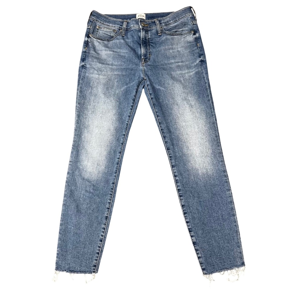 J.Crew 9" Toothpick High Rise Skinny Jeans Medium‎ Wash Raw Hem Size 30